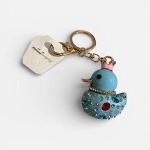 Jeweled Blue Duck Keychain with Pink Crown by Unknown Brand